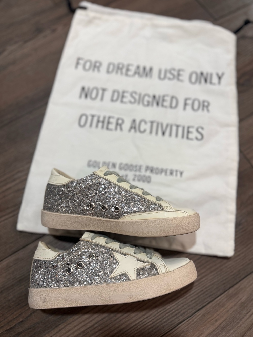 Golden Goose Kids Superstar Silver Glitter Sneakers EU 26 US 9 Made in Italy